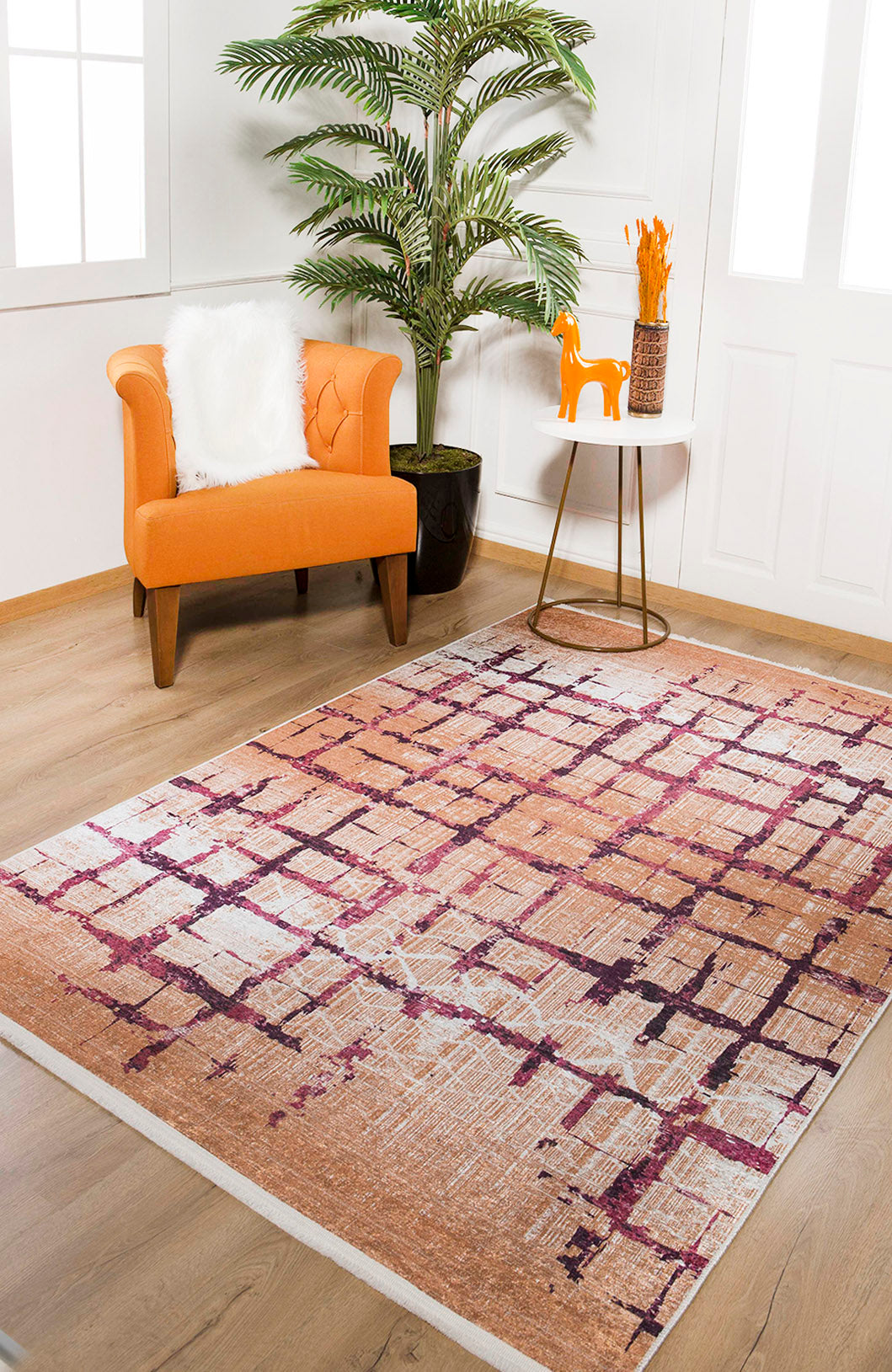 machine-washable-area-rug-Plaid-Modern-Collection-Orange-JR1204