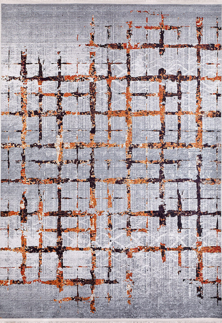 machine-washable-area-rug-Plaid-Modern-Collection-Orange-Gray-Anthracite-JR1205