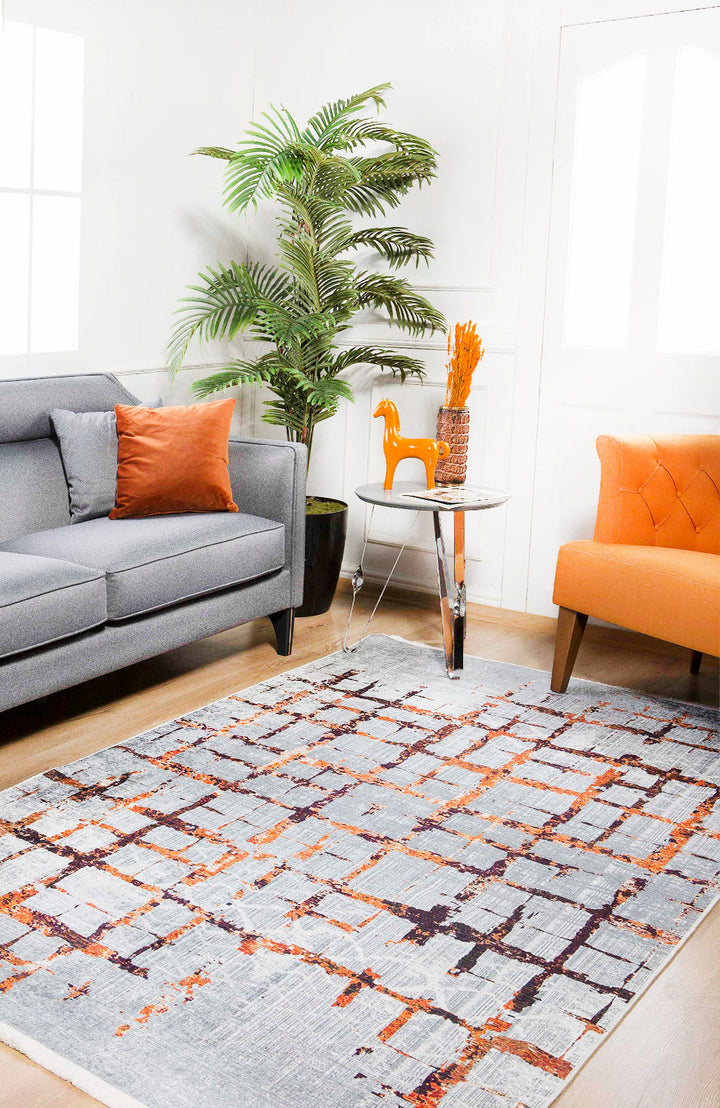 machine-washable-area-rug-Plaid-Modern-Collection-Orange-Gray-Anthracite-JR1205