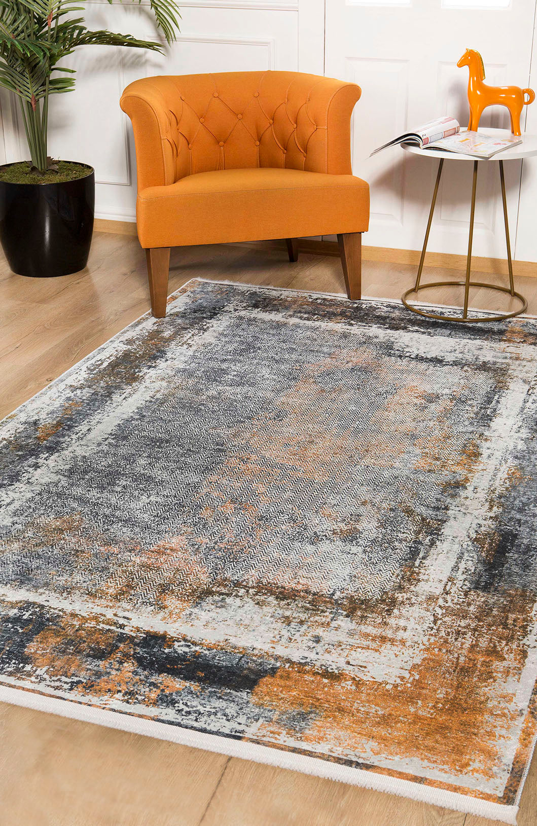 machine-washable-area-rug-Bordered-Modern-Collection-Gray-Anthracite-Orange-JR1227