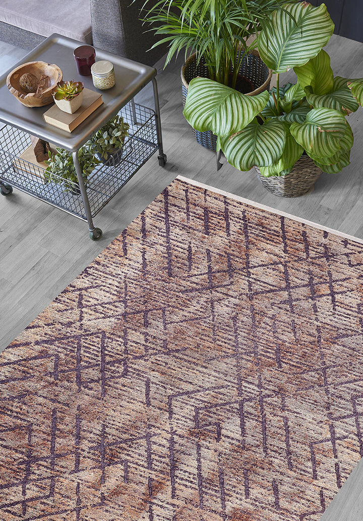 Trellis-Lattice Modern Bronze-Brown Machine-Washable Rug ARH1341