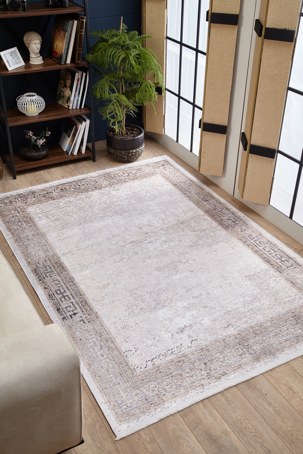 machine-washable-area-rug-Bordered-Modern-Collection-Bronze-Brown-Cream-Beige-JR1766