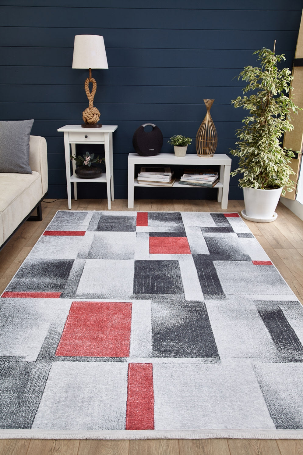 machine-washable-area-rug-Plaid-Modern-Collection-Gray-Anthracite-Red-JR1576