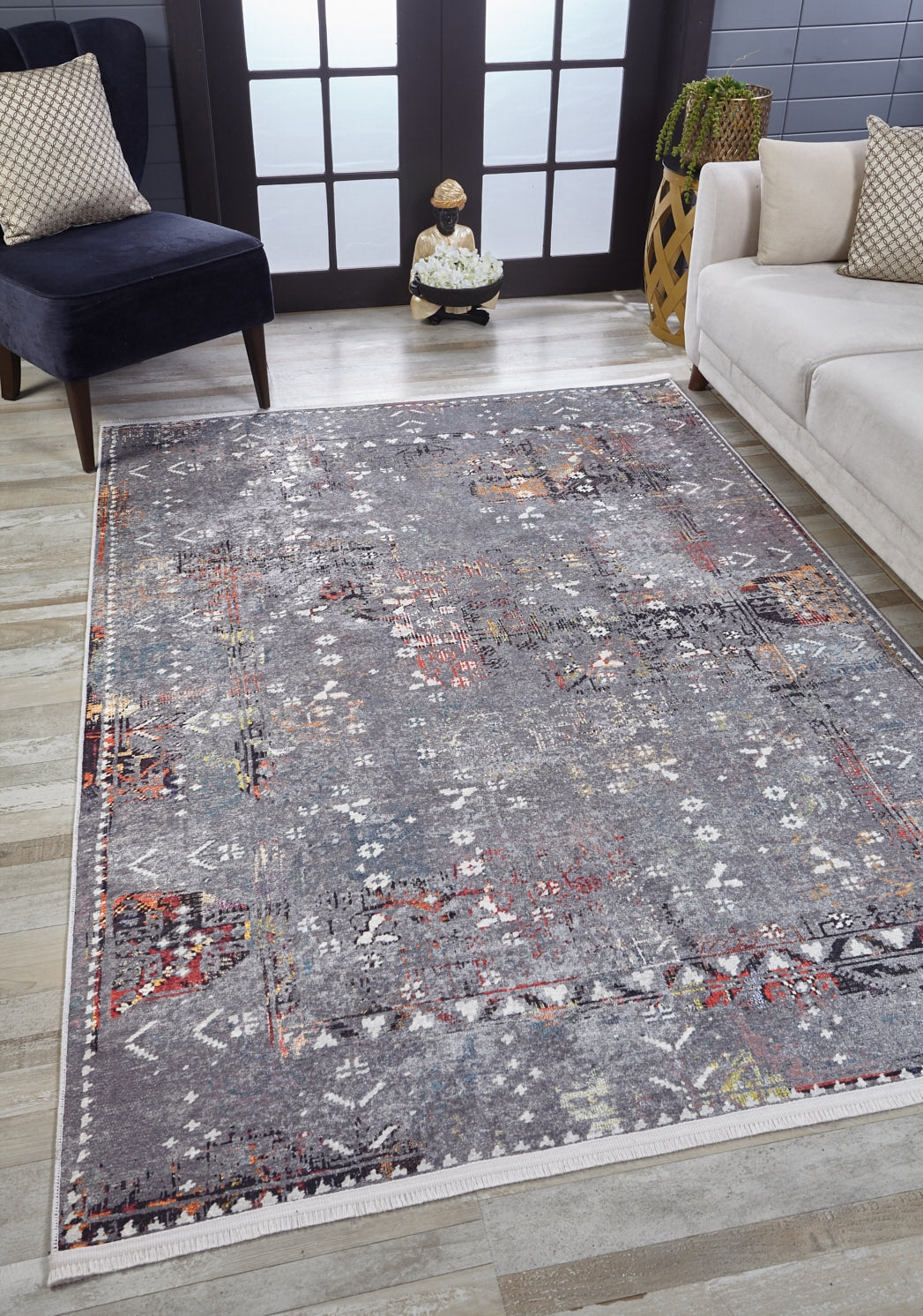 machine-washable-area-rug-Tribal-Ethnic-Collection-Gray-Anthracite-JR1662