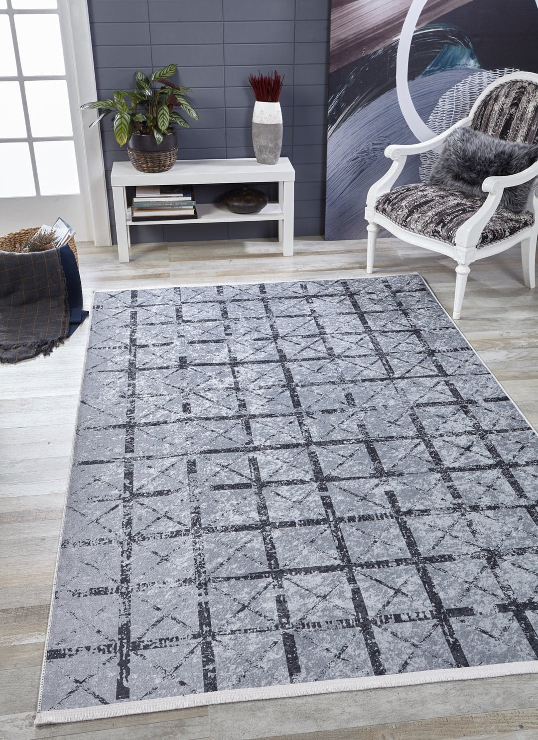 machine-washable-area-rug-Plaid-Modern-Collection-Gray-Anthracite-JR1802