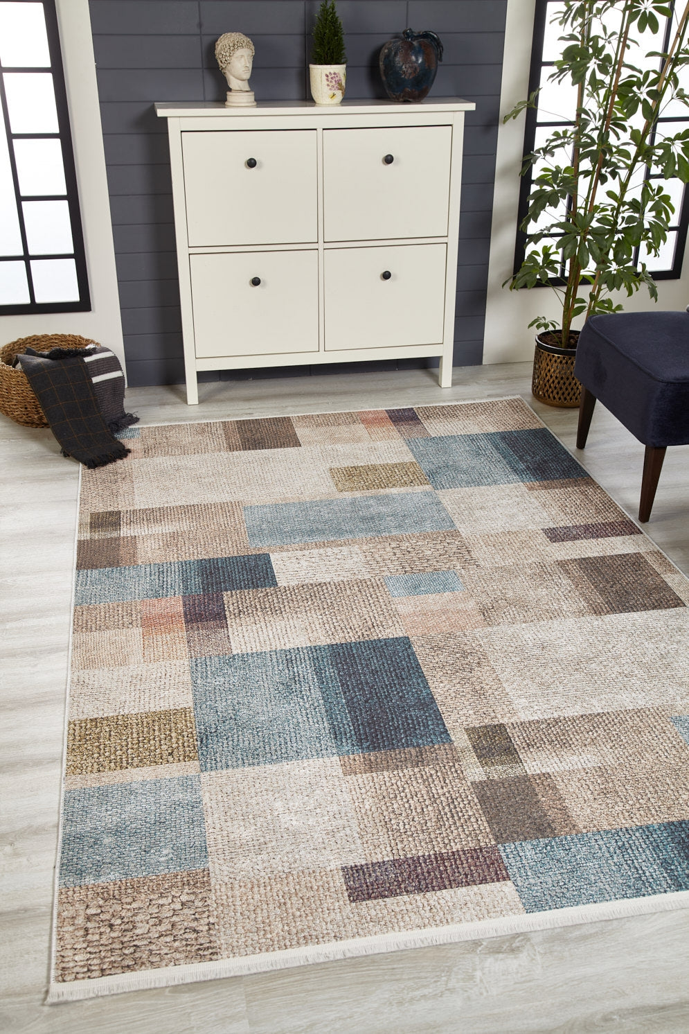 machine-washable-area-rug-Plaid-Modern-Collection-Cream-Beige-Blue-JR1955