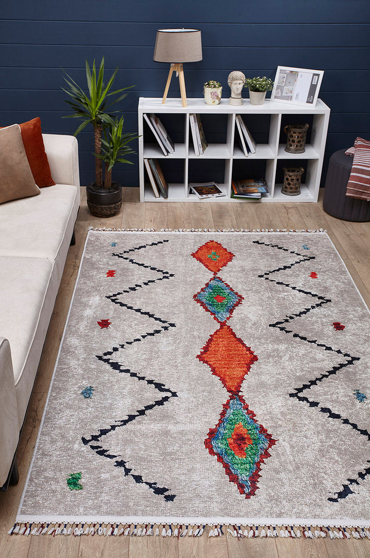 machine-washable-area-rug-Braided-Tassel-Collection-Orange-Cream-Beige-JR5048