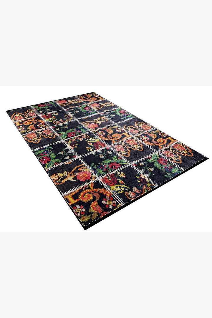 machine-washable-area-rug-Floral-Patchwork-Collection-Multicolor-Pink-JR299