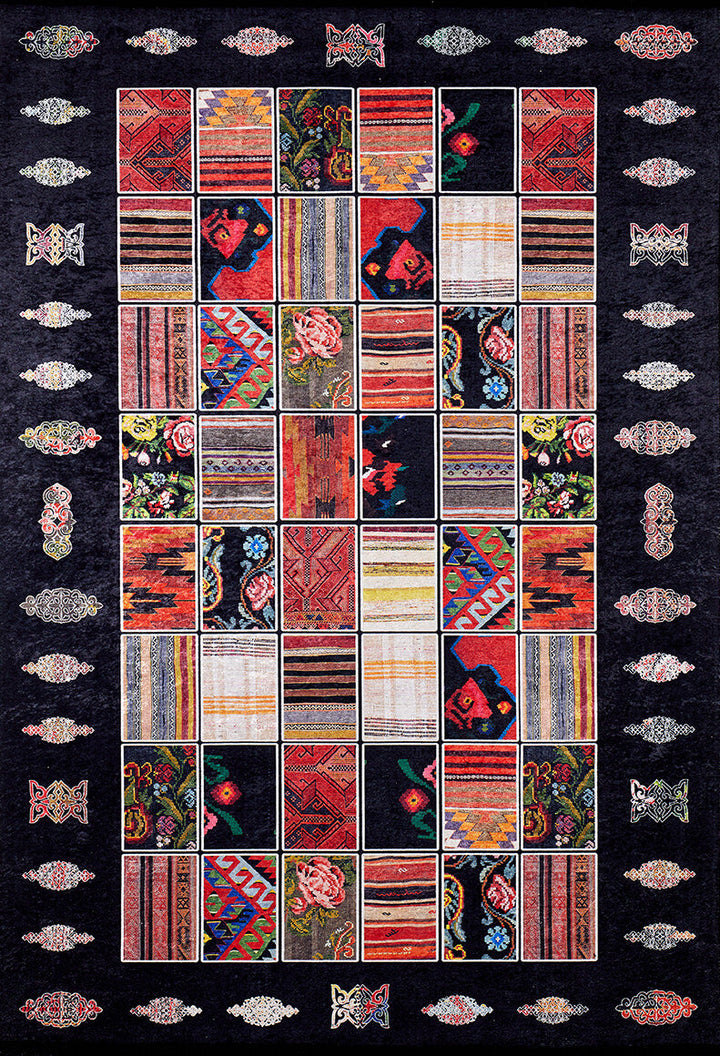 machine-washable-area-rug-Plaid-Modern-Patchwork-Collection-Red-Multicolor-JR820
