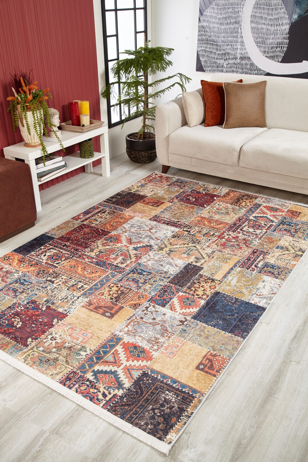 machine-washable-area-rug-Tribal-Ethnic-Patchwork-Collection-Multicolor-JR1963