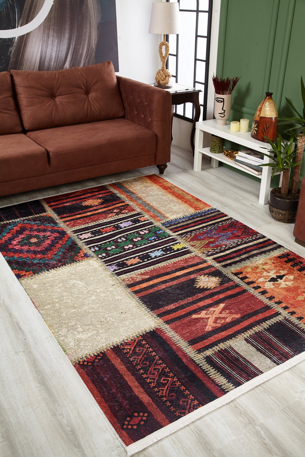 machine-washable-area-rug-Tribal-Ethnic-Patchwork-Collection-Multicolor-JR1968