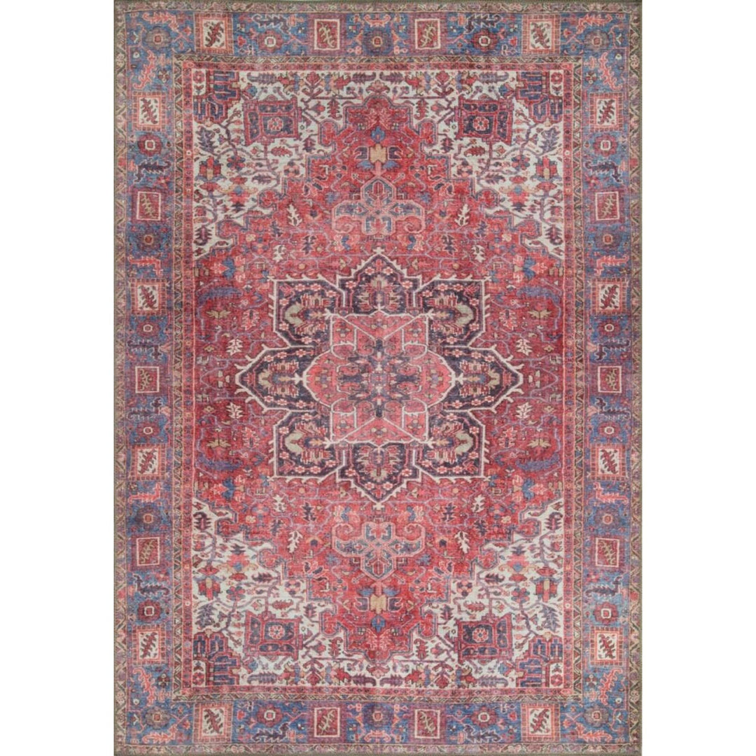 Elancourt Red Medallion Cotton Washable Decorative Carpet