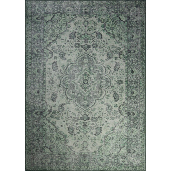 Soissons Green Medallion Cotton Washable Decorative Carpet