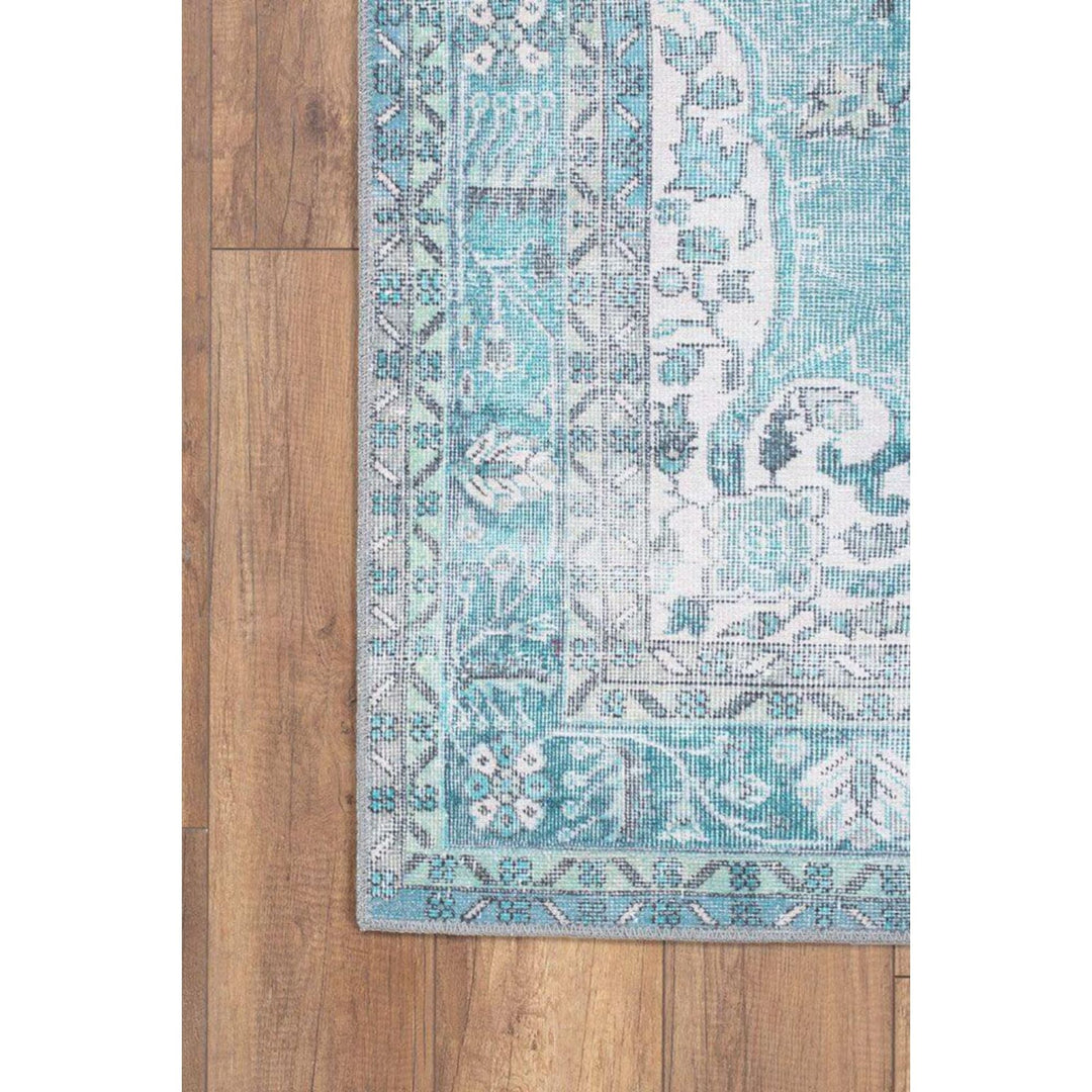 Scotteville Green Medallion Cotton Washable Decorative Carpet